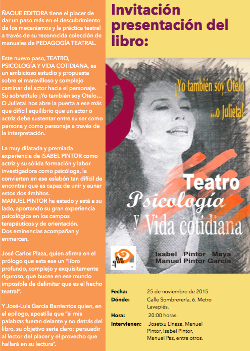 Presentación del libro «Psicología, Teatro y Vida Cotidiana»